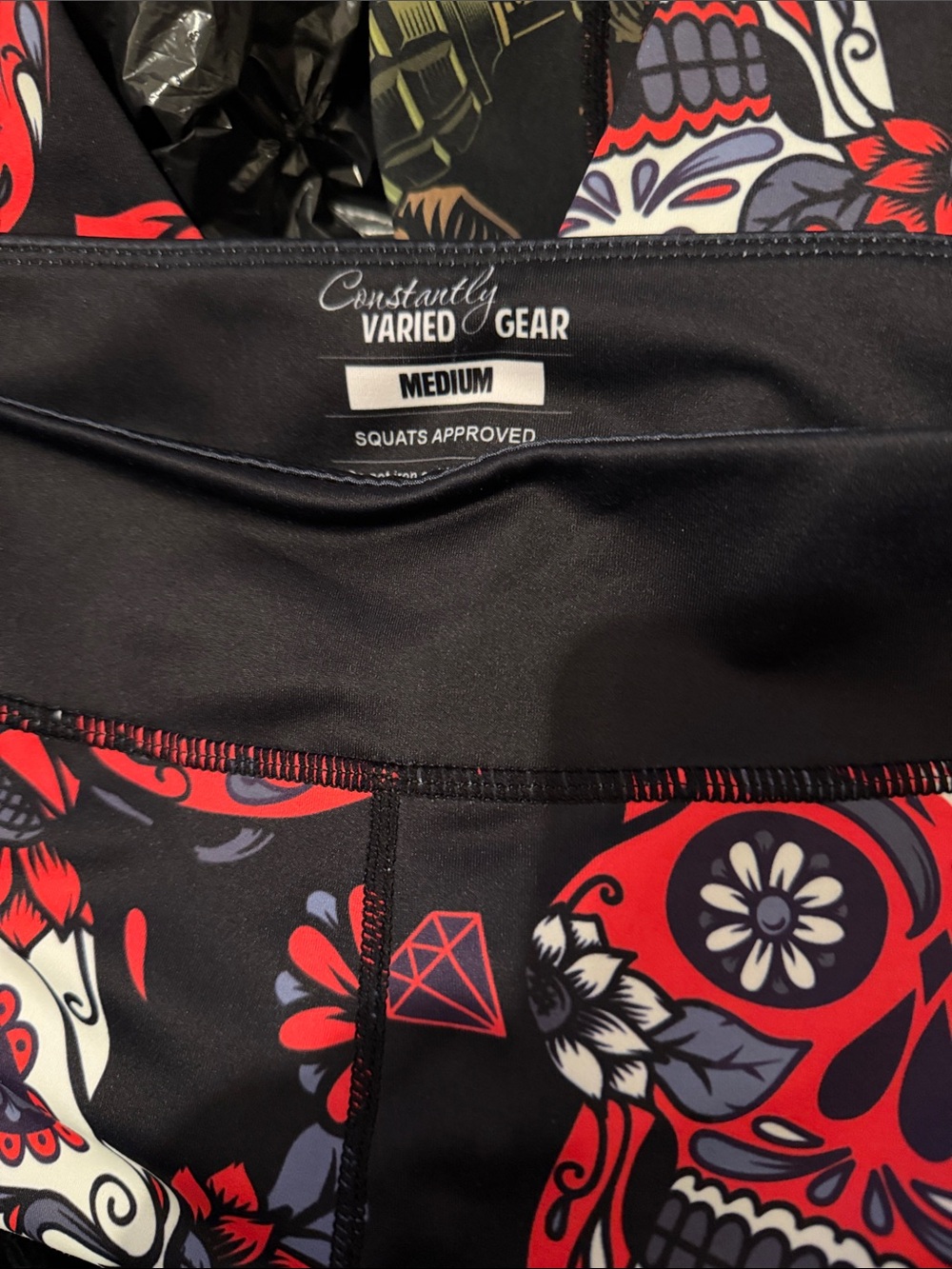 Constantly Varied Gear Black Cropped Leggings with Red & Cream Sugar Skull Print - Picture 4 of 4